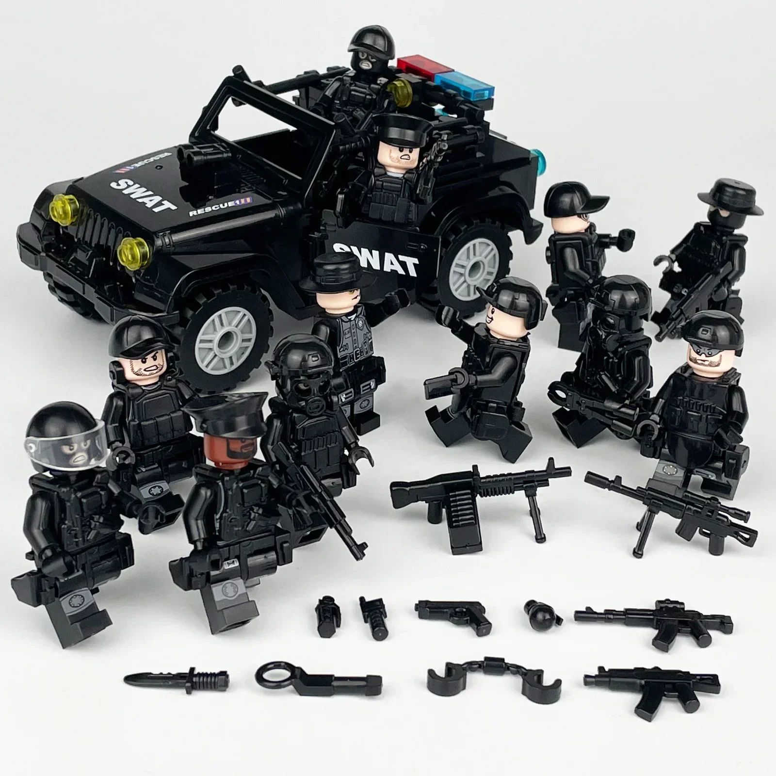 Décennie s de construction de figurines des forces spéciales militaires de la Seconde Guerre mondiale, soldat moderne, voiture de police, SWAT,