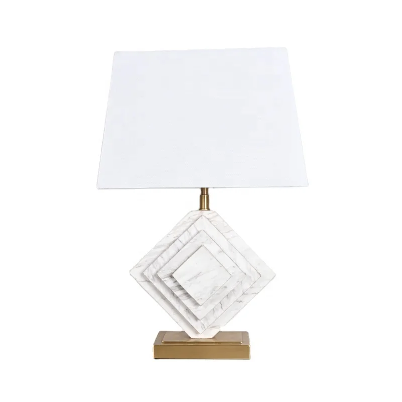 Stereo Brass Base Prismatic White Marble Lamp body Bedside Table Lamp