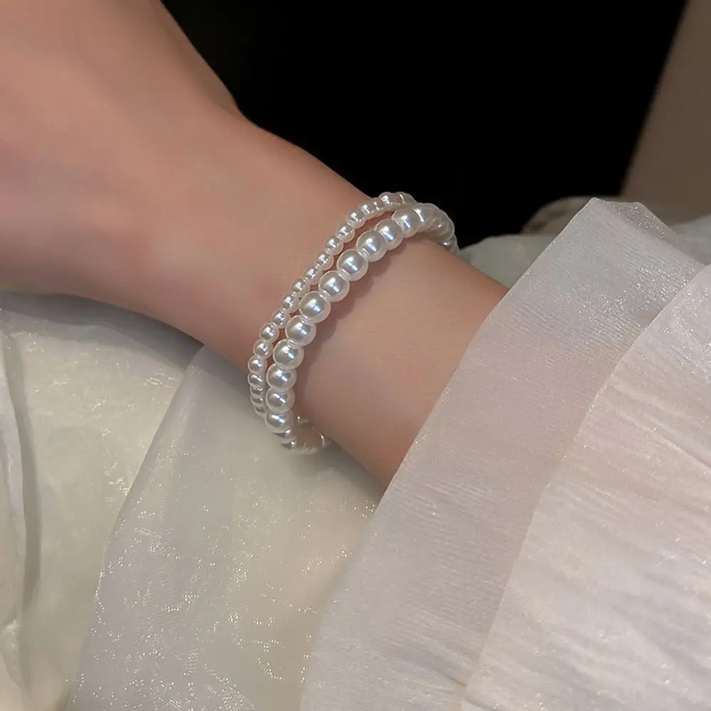 Luxuriöses Retro-Schmuckstück im süßen französischen Stil, elegantes, modisches Damen-Armband mit elastischem Band, koreanischer Stil, Perlenarmband – Detail 3