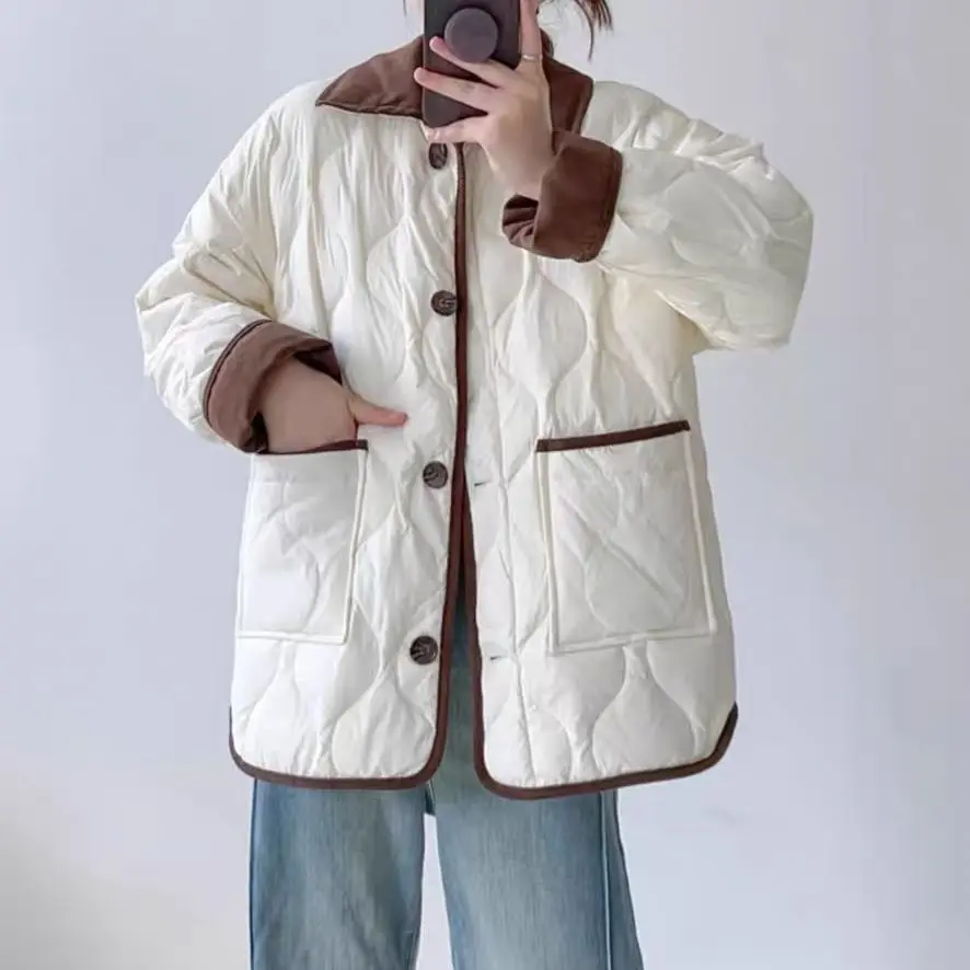 

Новые зимние модные женские однобортные стеганые пальто с цветным кодом, повседневные модные однобортные стеганые пальто с отложным воротником и длинными рукавами, женские парки