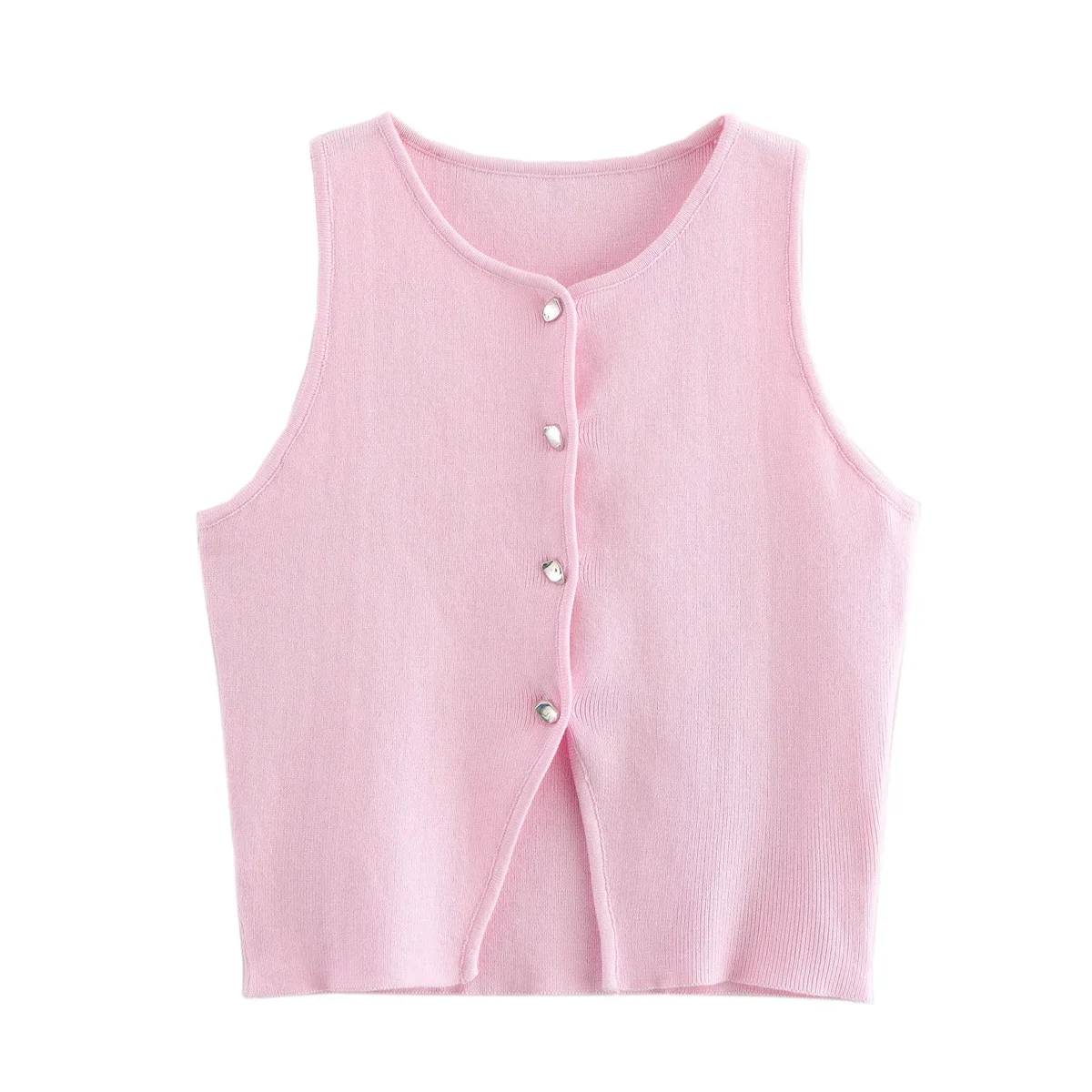 MUJER Pink Knit Sleeveless Vest Women Cropped Sweater Vest Top Women Yellow Button Vests Women Streetwear Waistcoat Knitwears