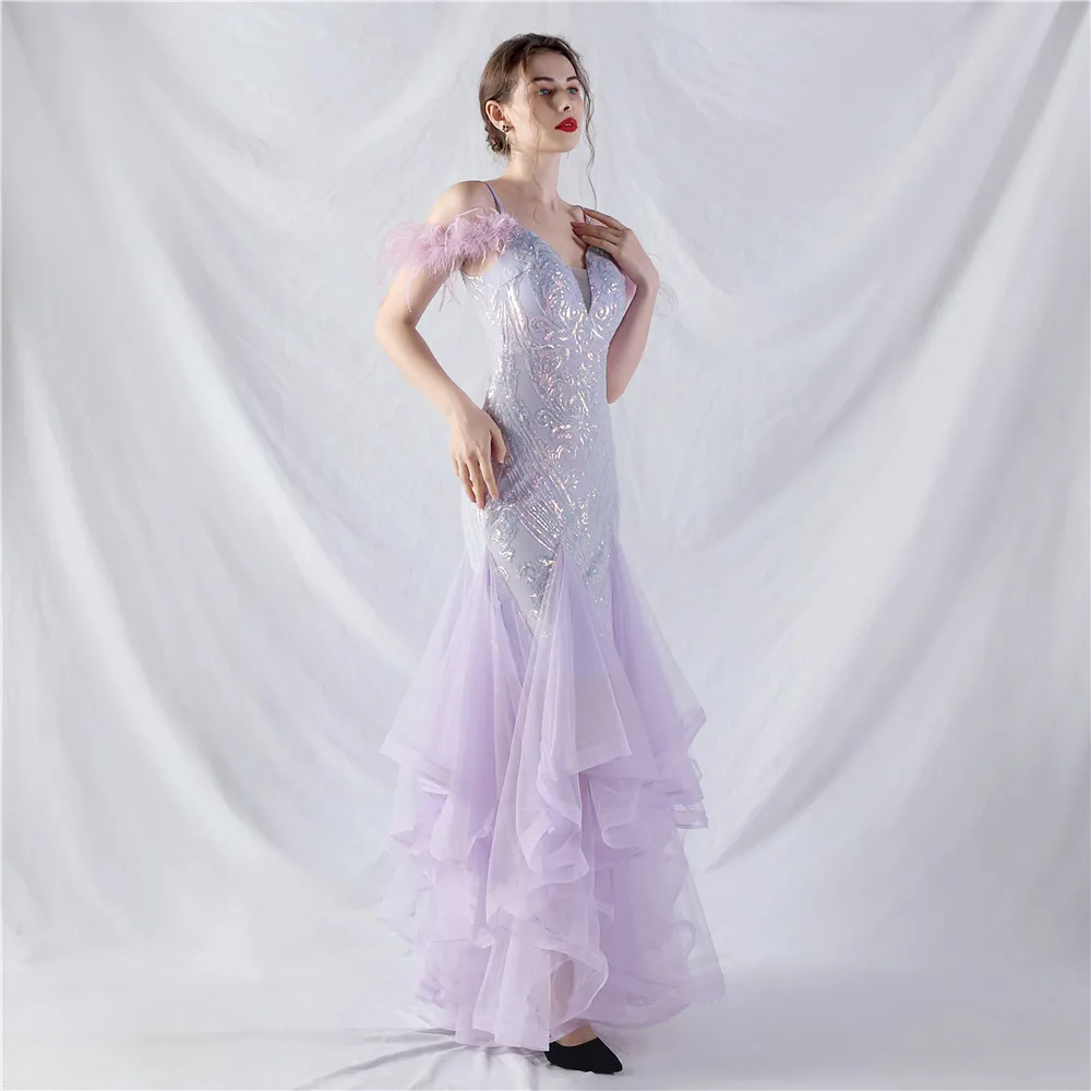 Dearmly Lavender Mermaid Formal Evening Dress 2024 Stunning Sequins Feathers Long Wedding Party Prom Gowns Dropshipping