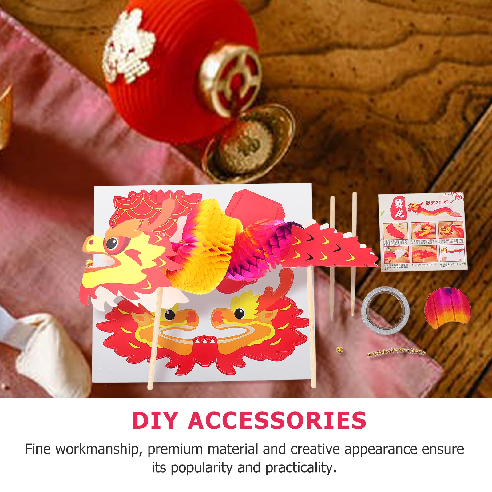 Kit d'artisanat en papier Dragon du nouvel an chinois, matériaux de bricolage pour enfants, fourniture d'éducation artisanale, accessoires de bricolage, 4 ensembles