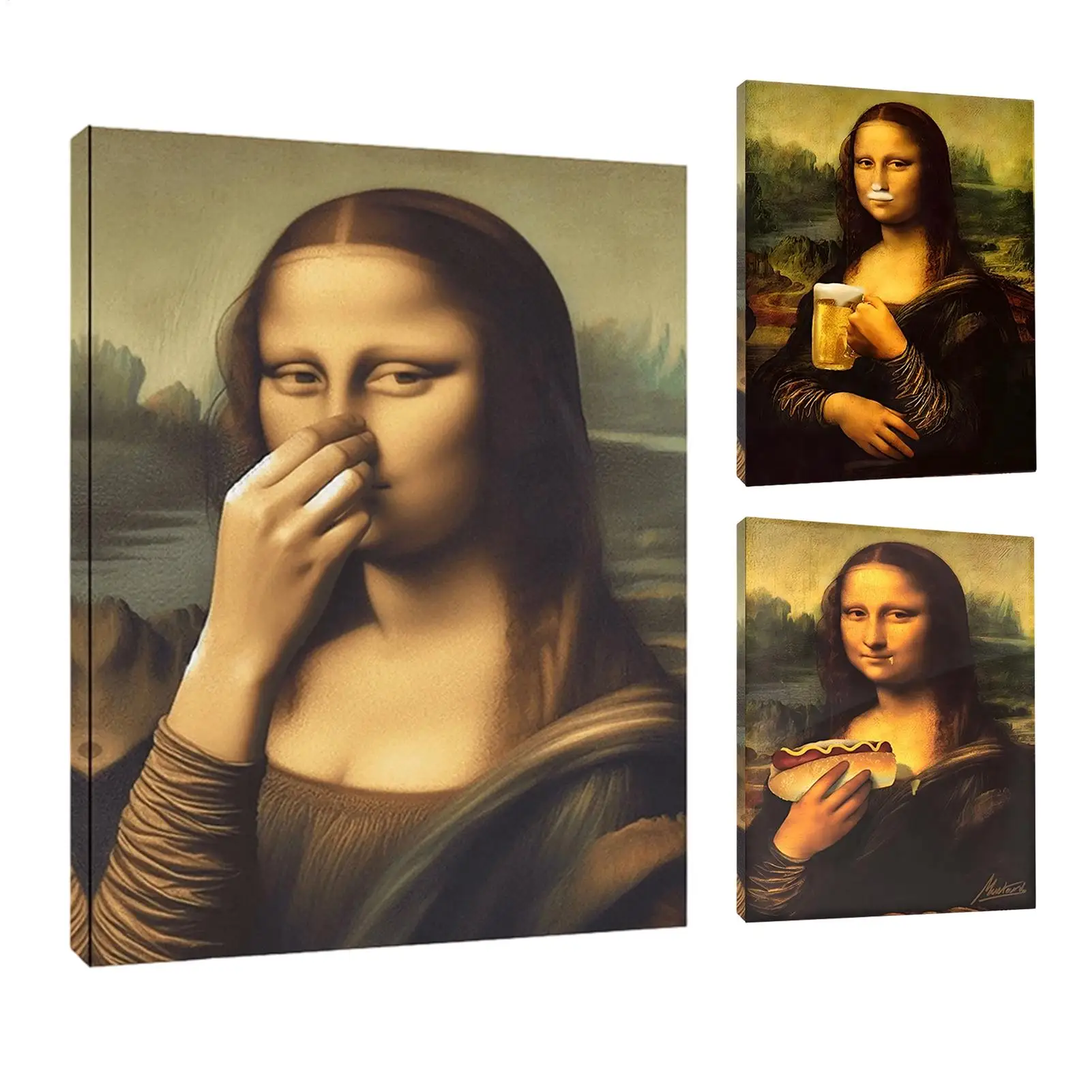 Lustiges Mona Lisa Poster mit Nasenreißer-Motiv, Badezimmer-Wanddekoration, Nachbildung der Mona Lisa, Badezimmer-Wandkunst-Poster-Dekor