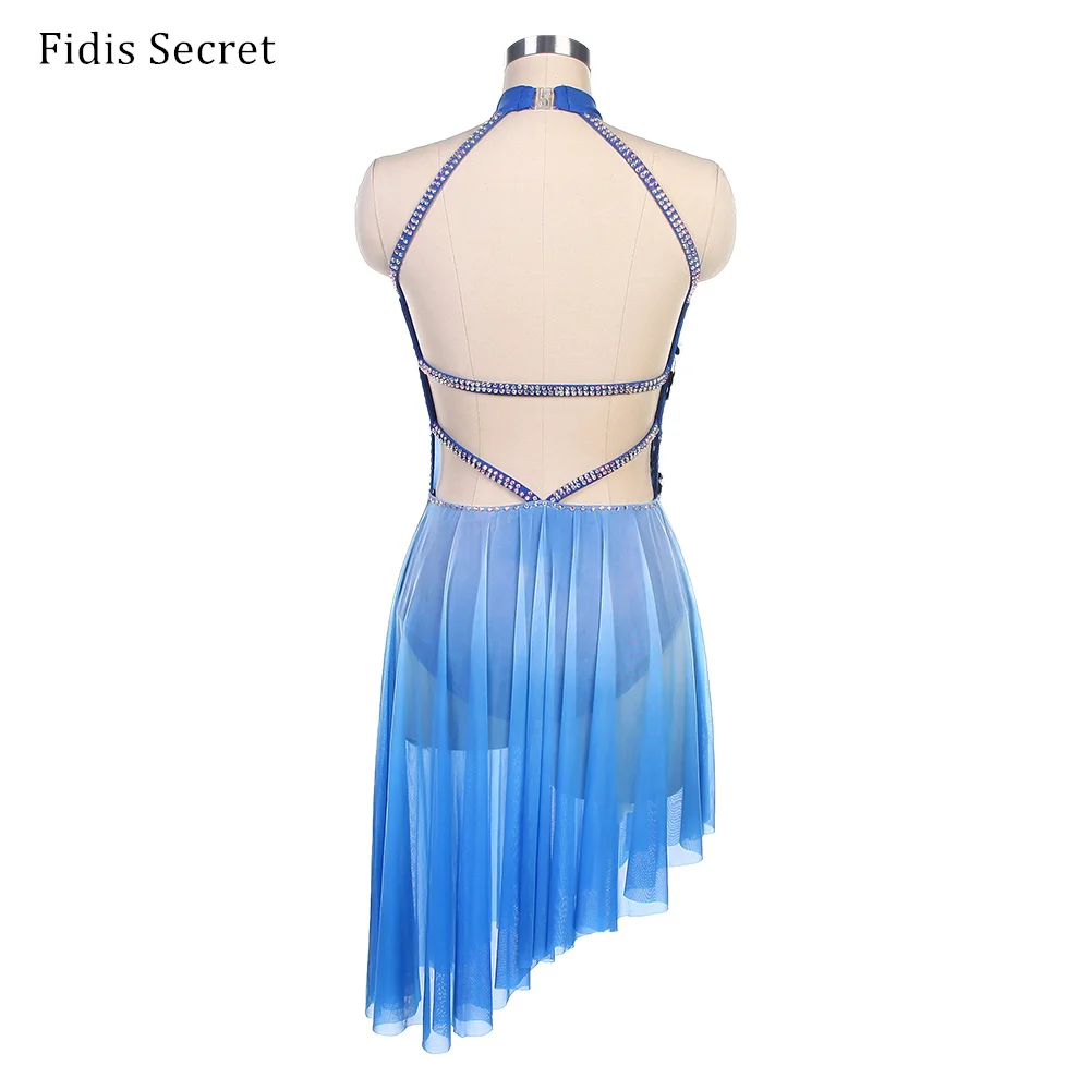 Women Ombre Blue Professional Romantic Tutu Costumes Girls Ballet Lyrica backless Dress Ballerina Stage Performance Dancewear