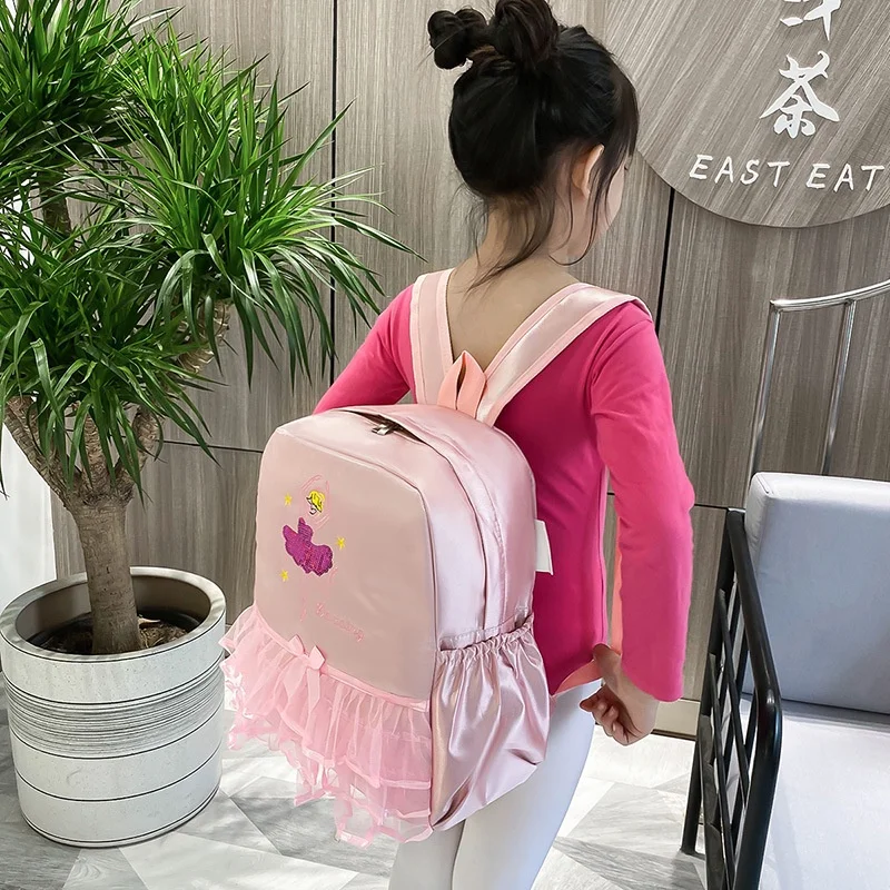Princess Girls Sweet Cute Bow-knot Lace Dance School Bags 2023 New Children Fashion Sequins Latin Ballet Backpacks Drop Shipping
