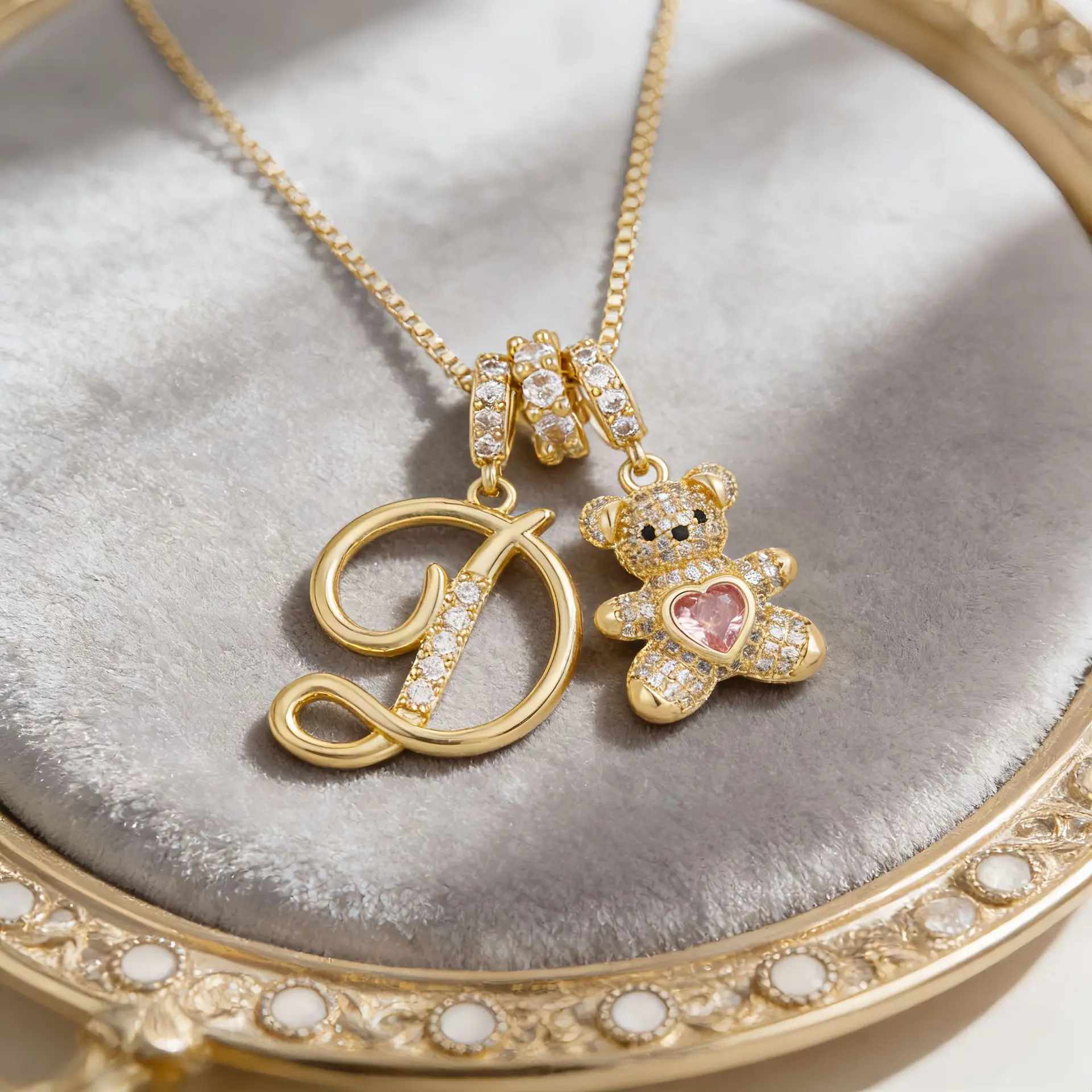 Women's A-Z Initial Letter Pendant Necklace Snake Chain Initial Alphabet CZ Pink Heart Necklace Adjustable Size Hypoallergenic