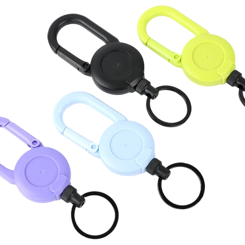 1PCS Anti-theft Metal Easy-to-pull Buckle Rope Elastic Keychain Sporty Retractable Key Ring Anti Lost Yoyo Ski Pass ID Card