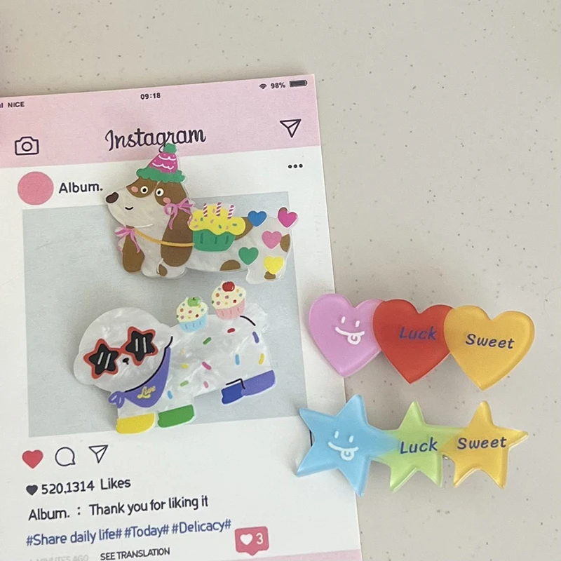Sweet Cute Dog Hairpin Cartoon Duckbill Clip Heart Star Acrylic Bangs Hair Clip Broken Hair Clip All-match Hair Accessories