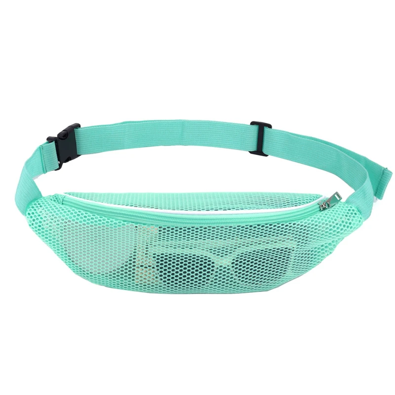 Beach Mesh Fanny Pack Mesh Beach Bag Waterproof Adjustable Belt Portable Lightweight Outdoor Sports Waist Pack Sports Travel