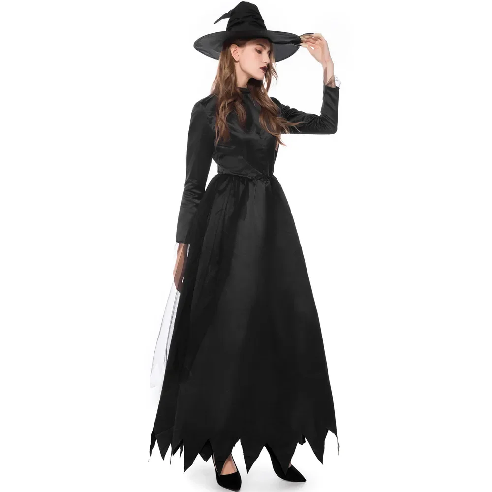 

Black Death Hell Goddess Witch Costumes for Women Adult Fantasy Witch Dress UP Party Dress Halloween Carnival Performance Dress