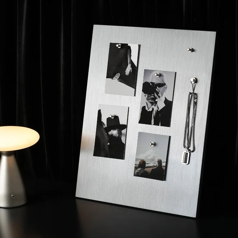 Ins Stainless Steel Magnetic Photo Frame DIY Display Board for Living Room Minimalist Picture Holder for Fridge Poster Organizer