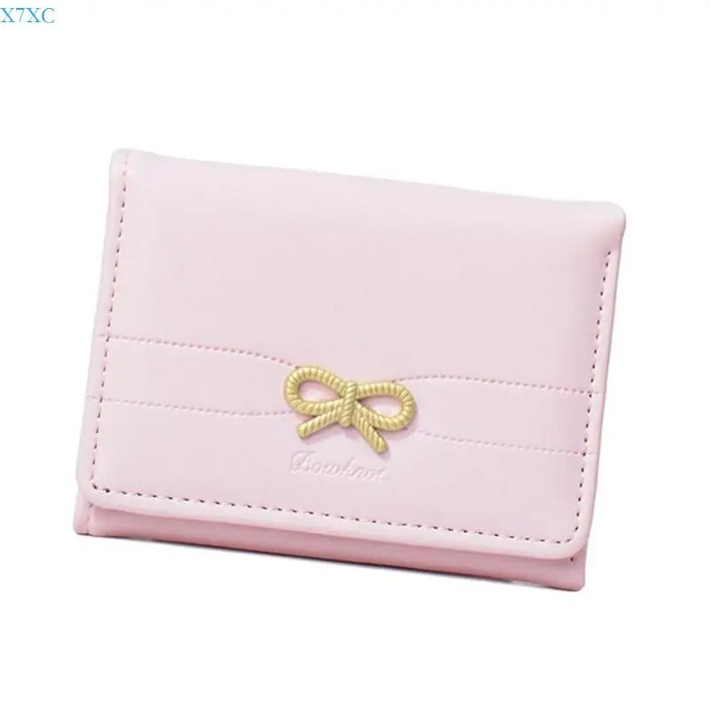 

X7XC Korean Styles Coin Purse PU Leather Change Purse Fashion Small Wallet Short Purse Card Holder Lovely Bows Wallet