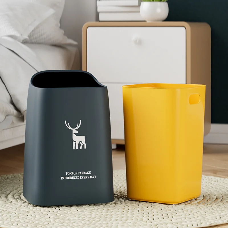 

Nordic Style Thickened Plastic Double Layer Open Top Trash Can Garbage Bin Kitchen Bathroom Office Living Room Space Saving