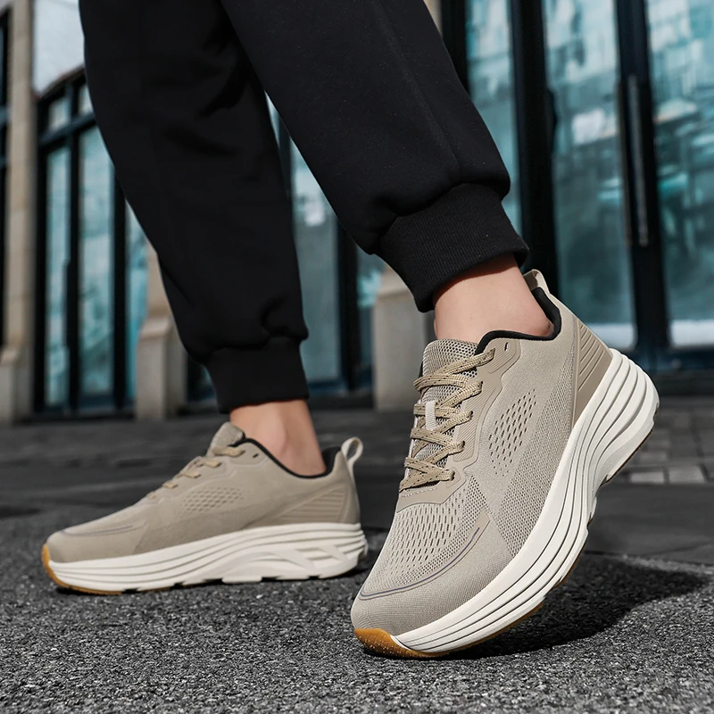 Fashionable Men's Sports Running Shoes, Mesh Breathable Spring Marathon Thick Soled Running Shoes, Sizes 39-48