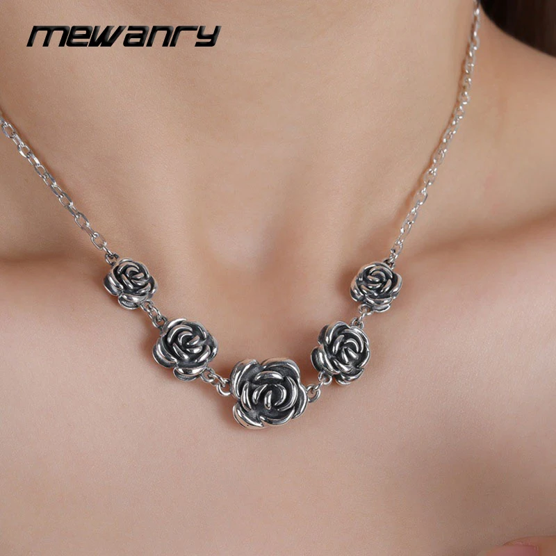 Mewanry Rose Flower Clavicle Chain Sweater Necklace Jewelry Charm Women Girl New Fashion Vintage Handmade Party Accessories Gift