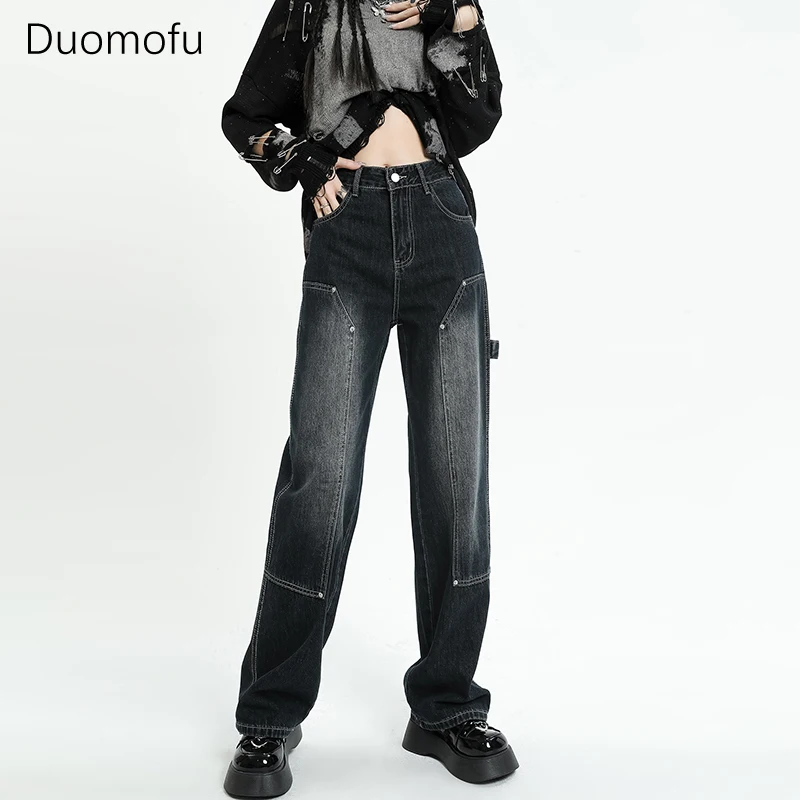 Duomofu-Jeans lavado de cintura alta feminino, American Classic, angustiado, simples, comprimento total, moda feminina, primavera, novo