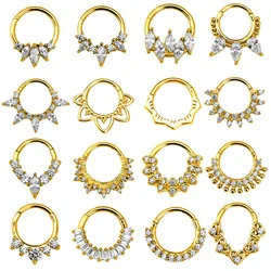 Flower Moon Waterdrop Heart Septum Piercing Teardrop Clicker Segment Nose Ring Daith Conch Hoop Earring 316L Surgical Steel 16G