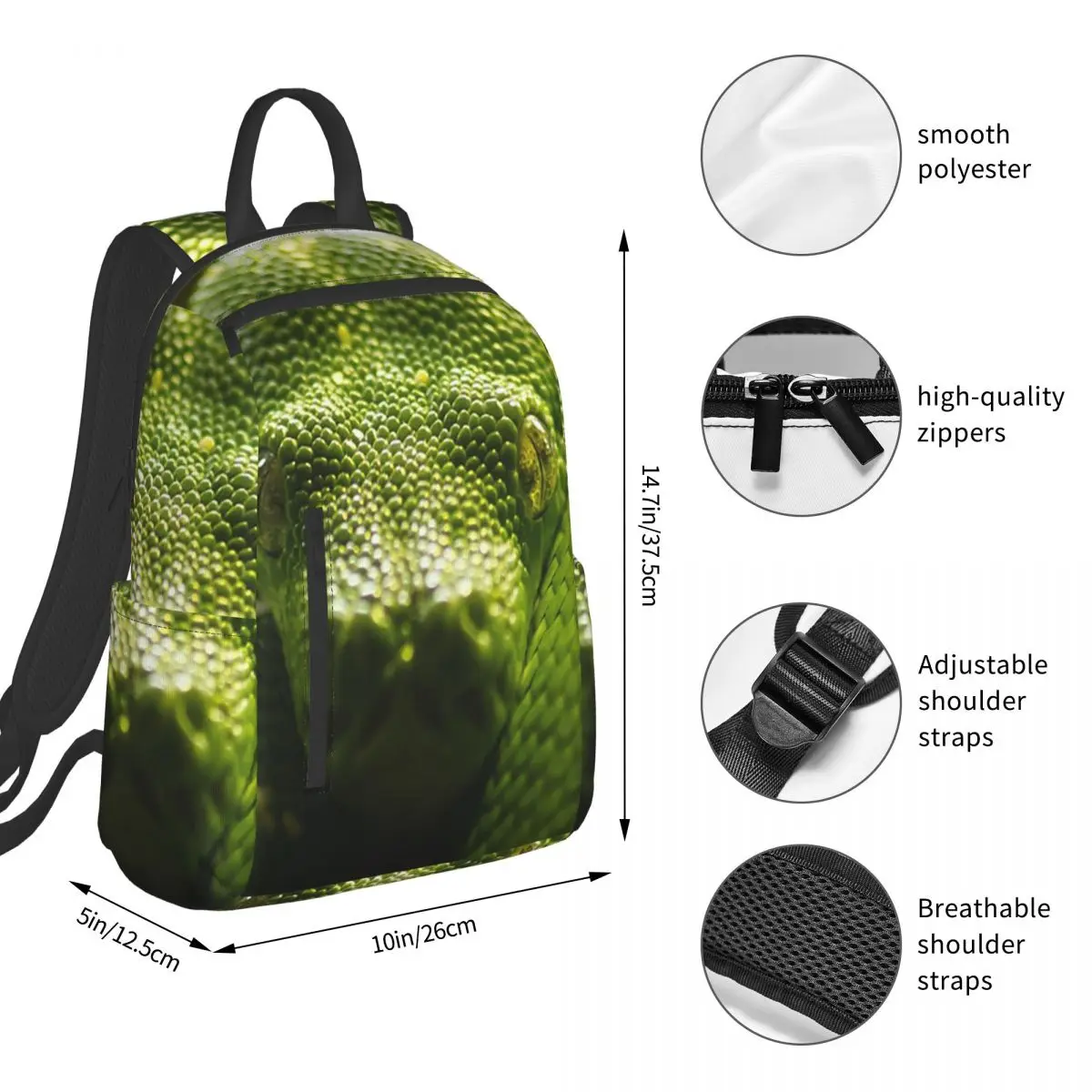 Green Aboriginal Style Snake Print Backpack Student BookBag Kids School Bag Laptop Shoulder Bags Men Women