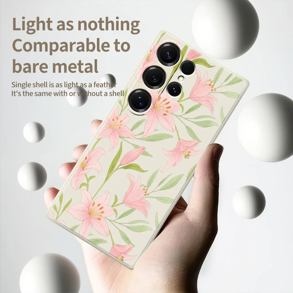 Fresh Pink Flower Phone Case For Samsung Galaxy S25 S24 S23 S22 S21 S20 Ultra Plus S10 S20 FE S21FE S23FE S24 FE 5G TPU Cover