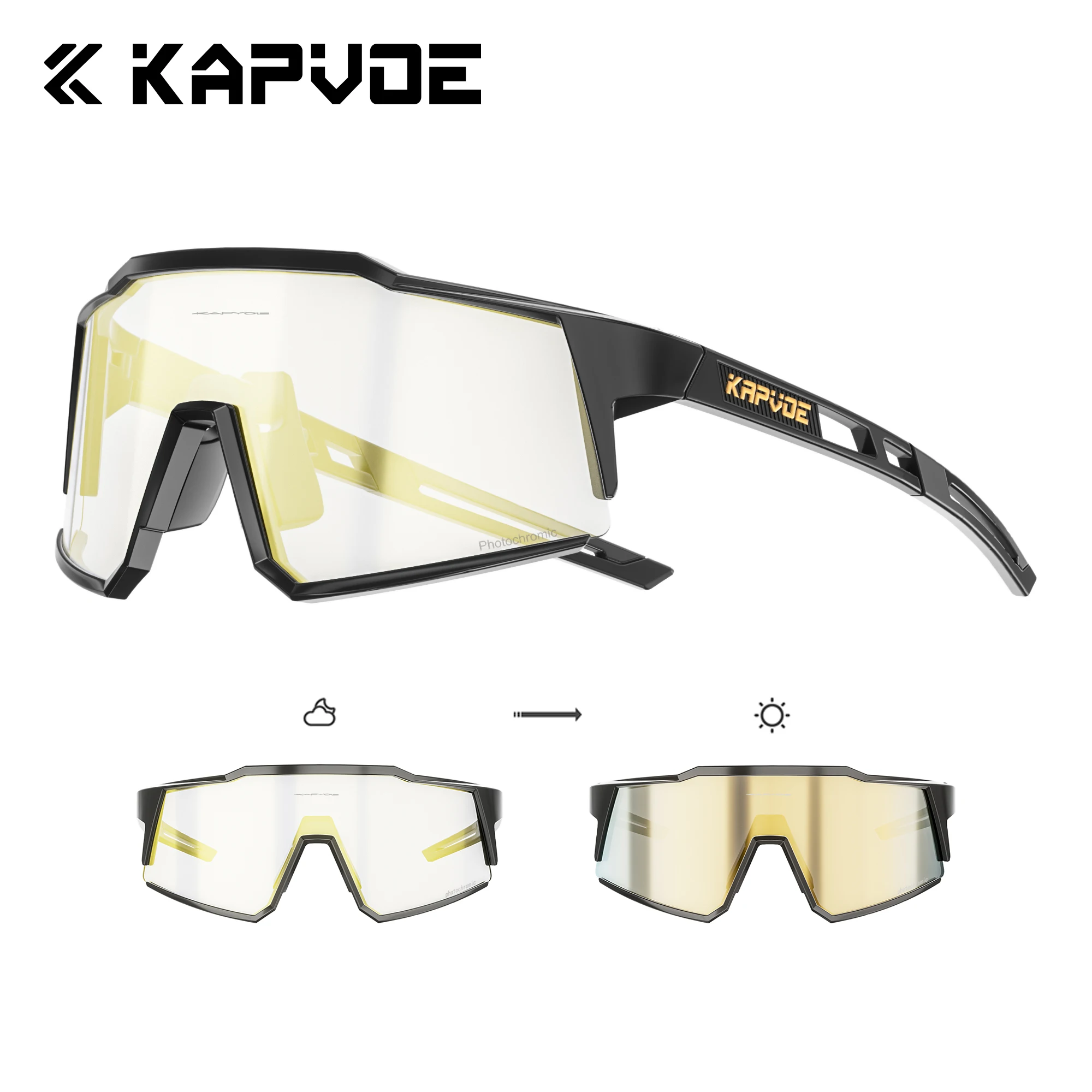 Kapvoe Photochromic Cycling Glasses UV400 Windproof Bike Sunglasses MTB Road Cycling Eyewear Outdoor Sports Glasses Men Women