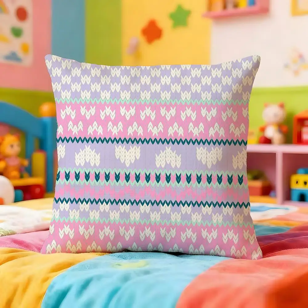Pastel Fair Isle Knit Cushion Cover Premium Soft Pillowcase Skin-Friendly Breathable Multi-Purpose for Home Office Travel