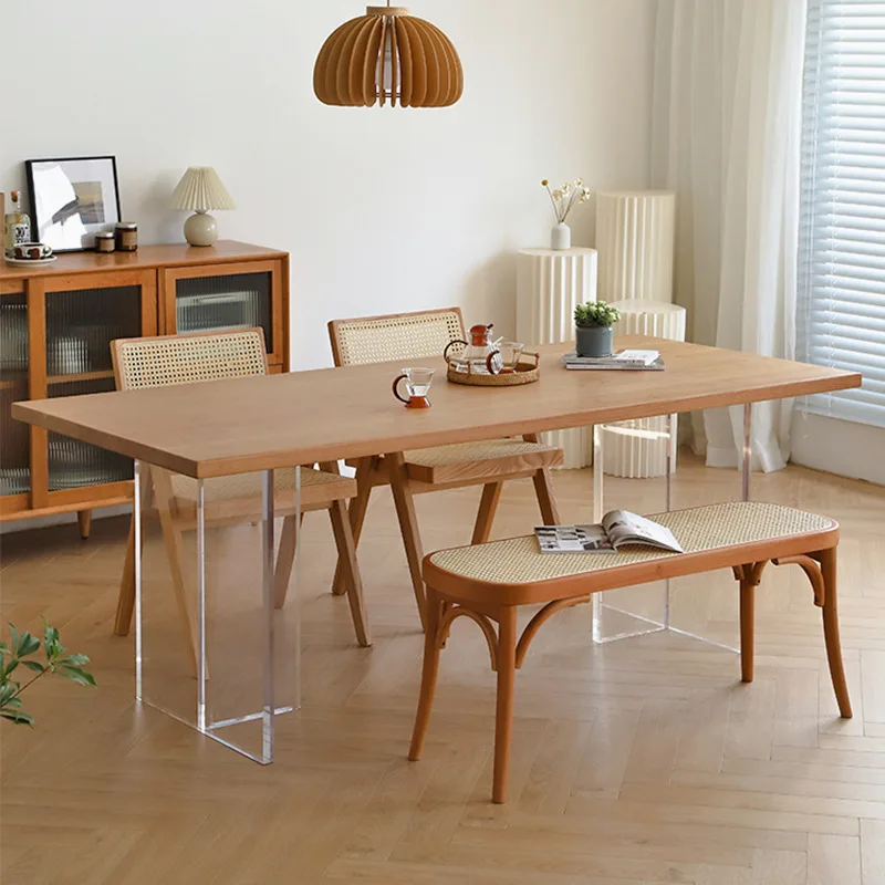 Solid wood dining table modern simple household small apartment medieval original wood grain cream acrylic ash wood dining table