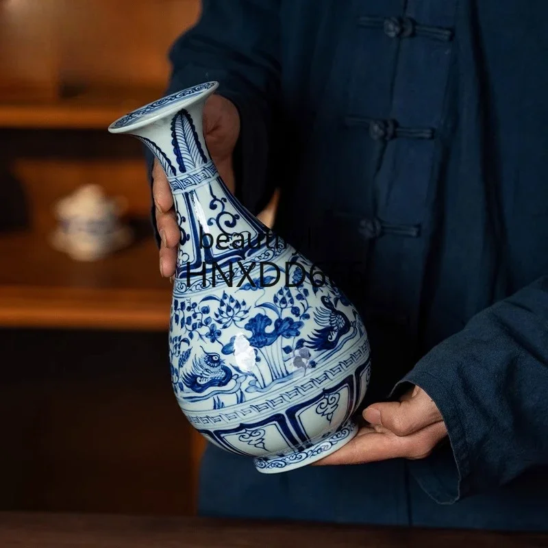 Jingdezhen Ceramic Vase Hand-painted Blue and White Porcelain Jade Pot Spring Porcelain Vase  Home Decoration Ornament