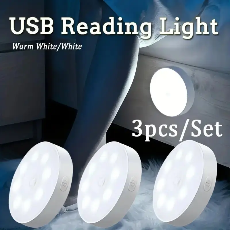 3pcs Cabinets Lights USB Rechargeable LED Magnetic Indoor Motion Sensor Lights Stairs Bedroom Office Bathroom Hallway Lighting