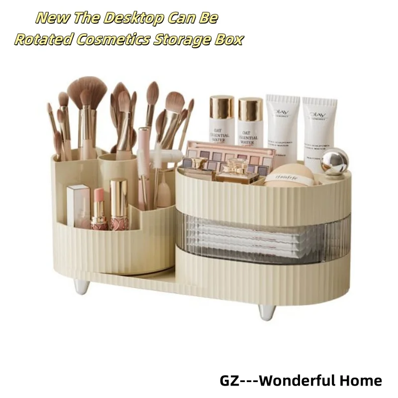 

New Can Be Rotated Cosmetics Storage Box, Dresser Large Capacity Makeup Brush, Eyeshadow And Lipstick Compartment Shelf Hot Sale