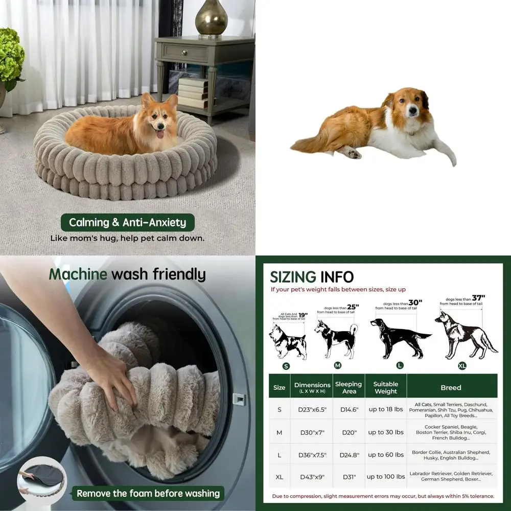 

Ортопедическая круглая лежанка для собак 36 дюймов – моющаяся, нескользящая, успокаивающая, для крупных собак, цвет овсяный