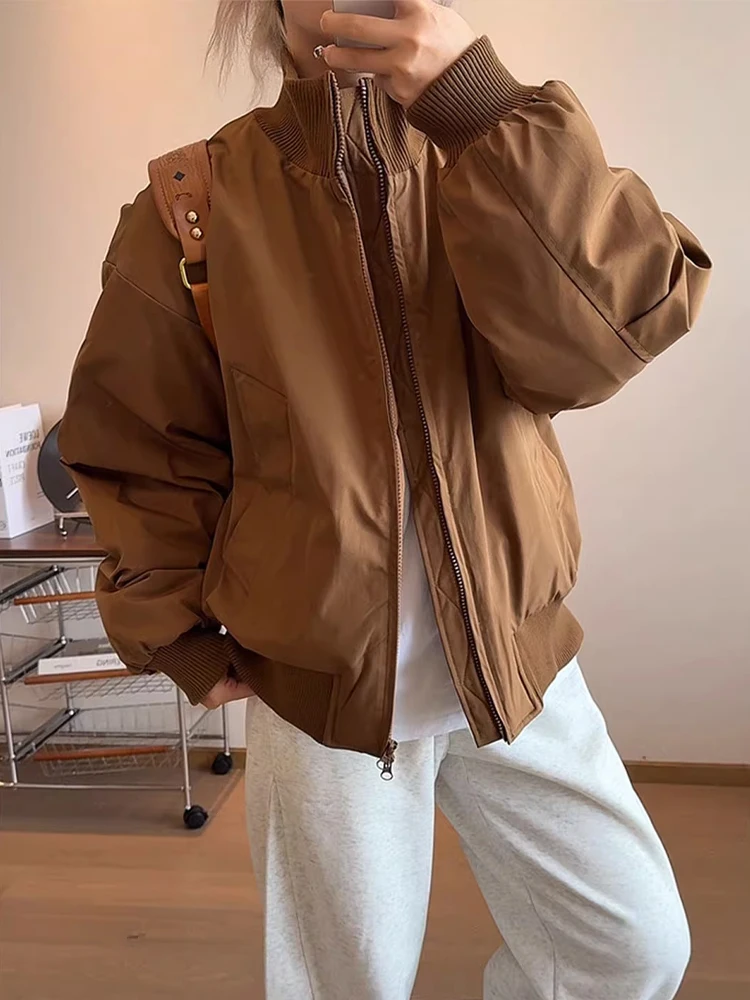 

Brown Stand Collar Flight Jaet Cotton Men's Sle Autumn Winter American oulder ort Baseball Cotton Jaet Coat