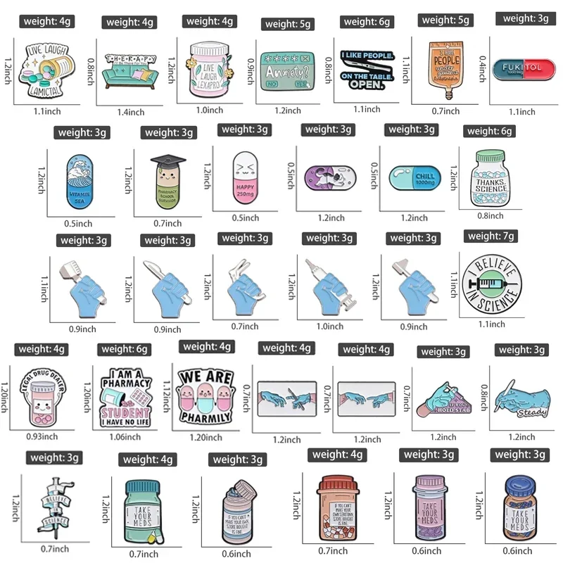 Cartoon Capsule Pills Syringe Scalpel Enamel Pin Medical Items Collectibles Brooches Lapel Badge Jewelry Gift For Doctors Nurses