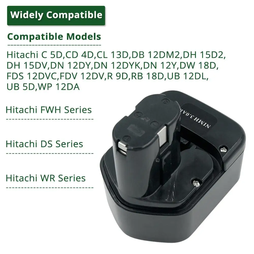 Ni-MH 12V 3.0Ah 4.0Ah Cordless Power tool Replacement Battery for Hitachi EB1214S EB1214L EB1230HL EB1230R EB1230X EB1233X