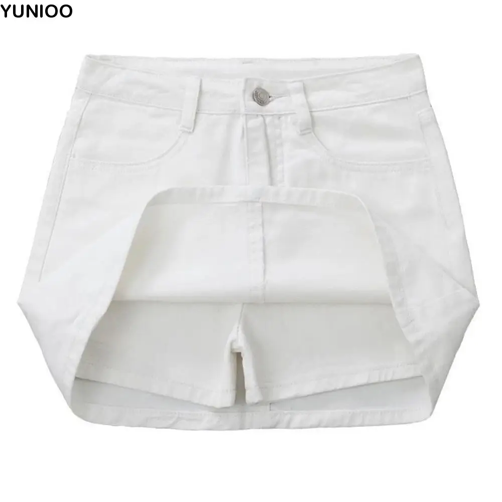 

Includes Shorts Pants High Waist a-line Skirt Wide Leg Basic Denim Shorts Skirt Women High Waist Streetwear