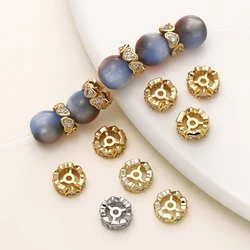 5/10Pcs 14/18K Gold Color Plated Brass Round Heart Spacer Beads with Zircon for DIY Bracelet Necklace Jewelry Making Accessories