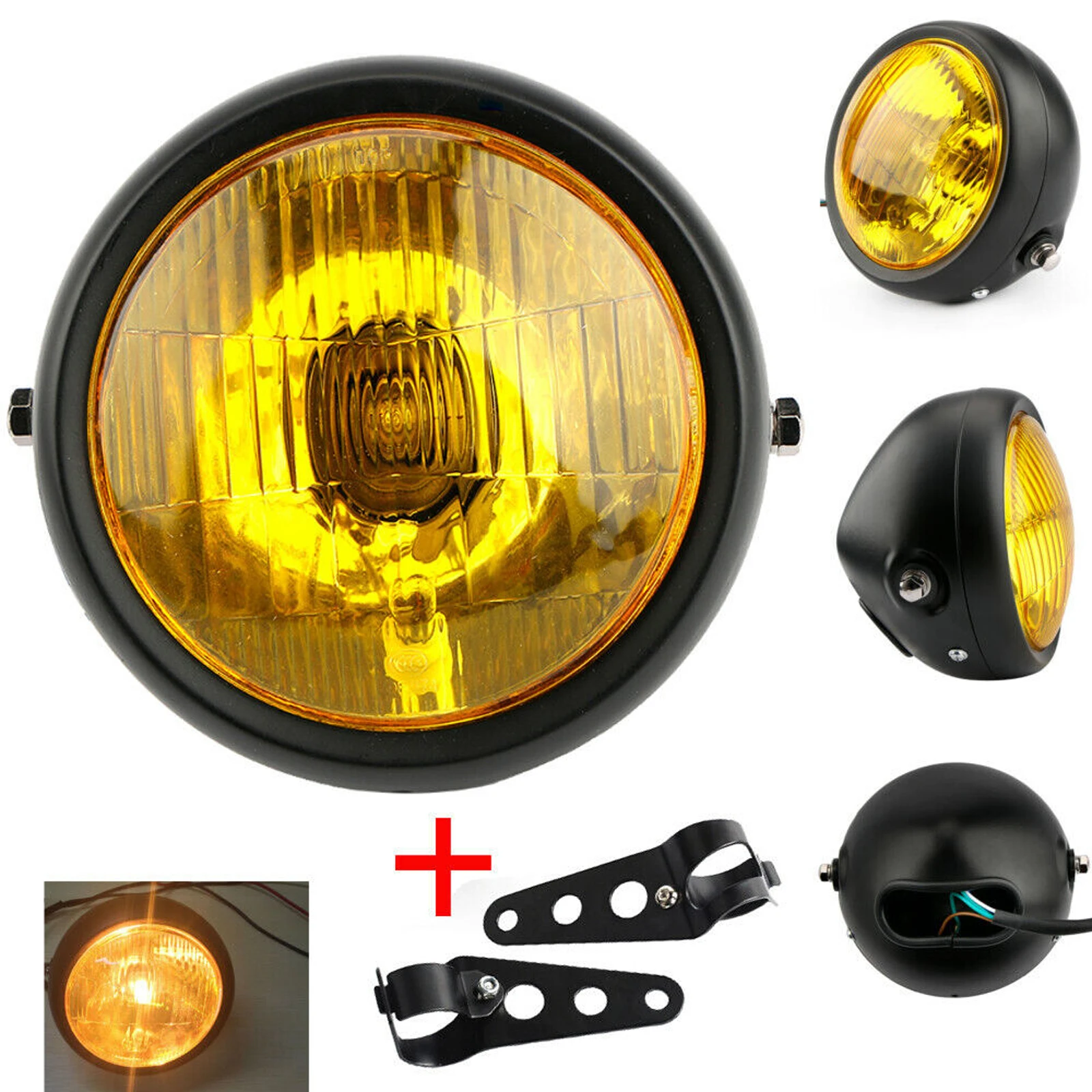 Vintage 5.75 Inch Headlight with Halogen Bulb Bike Headlamp For Super73 12V Front Head Lamp Universal Motorcycle Amber Headlight