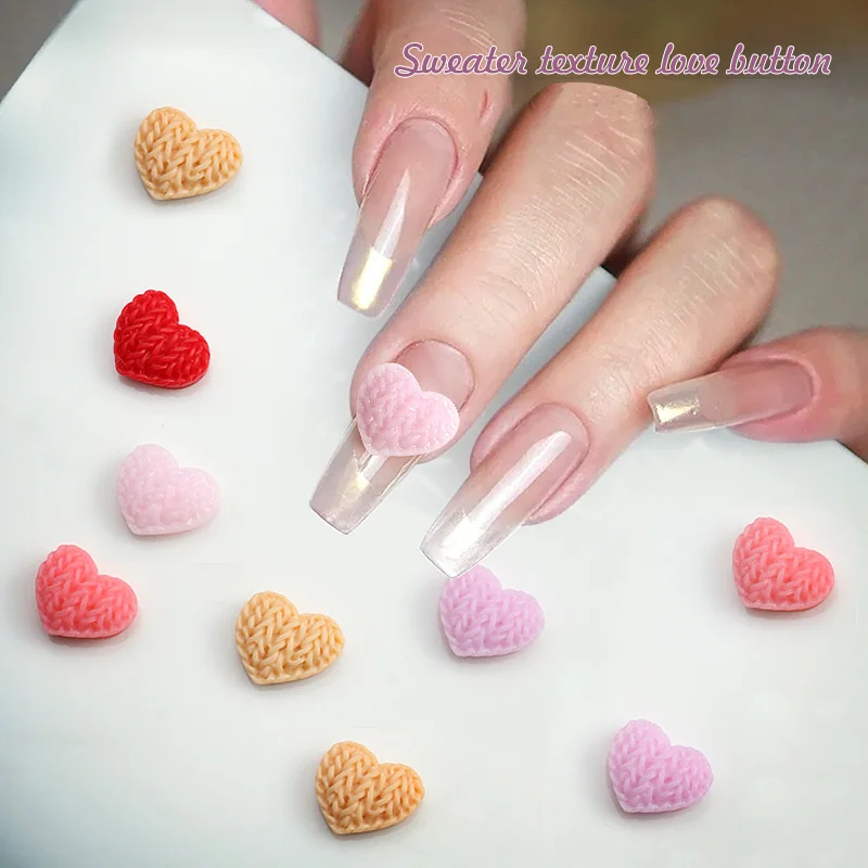 10Pcs Wool Coil Shape Macaroon Heart Parts Nails Resin Decorations 3D Japanese Nail Art Love Sweater Texture Charms Decorations