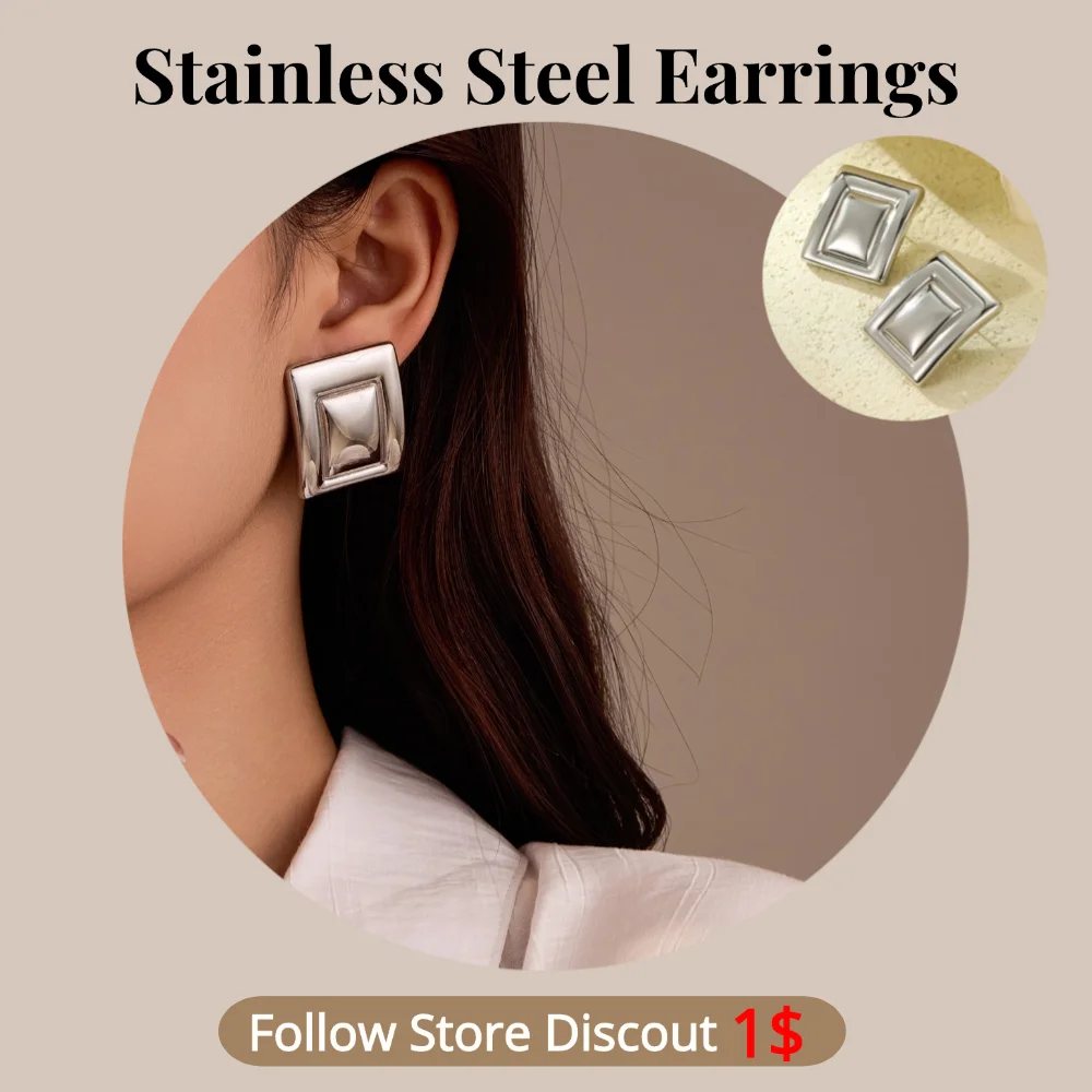 Stainless Steel Square Earrings Plated Non Tarnish Waterproof Trendy Fashion Jewelry Earrings For Women Gift