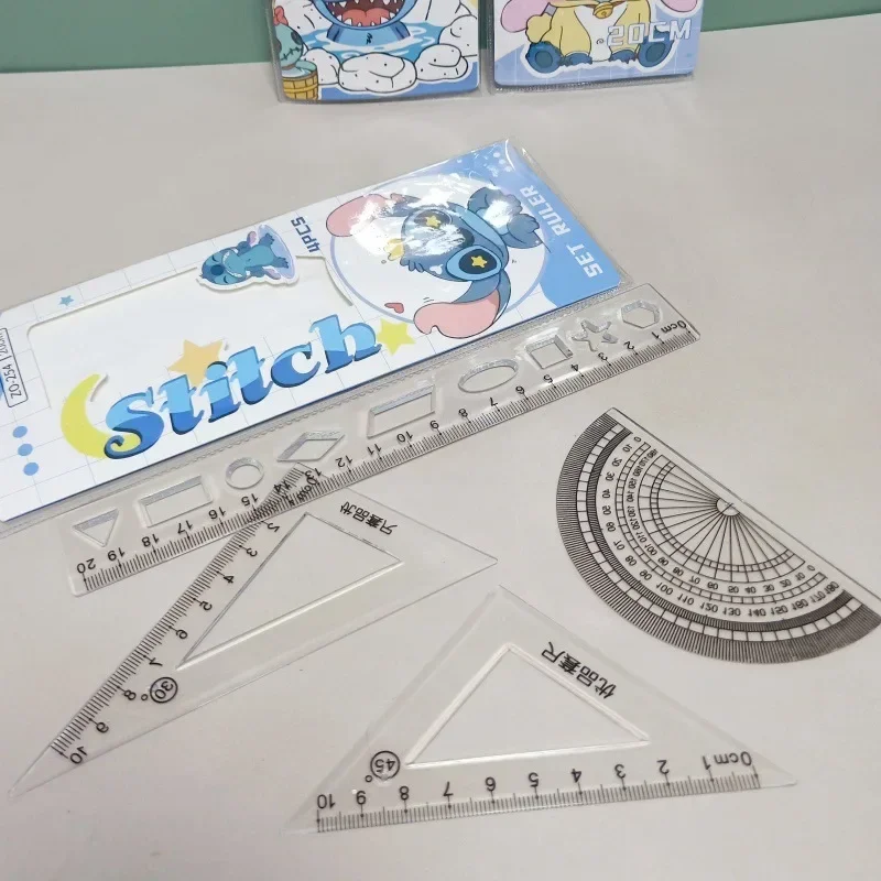 4pcs Disney Stitch Ruler Set 20cm Triangular Angle Gauge Straight Ruler Student School Supplies Cartoon Cute Children Stationery