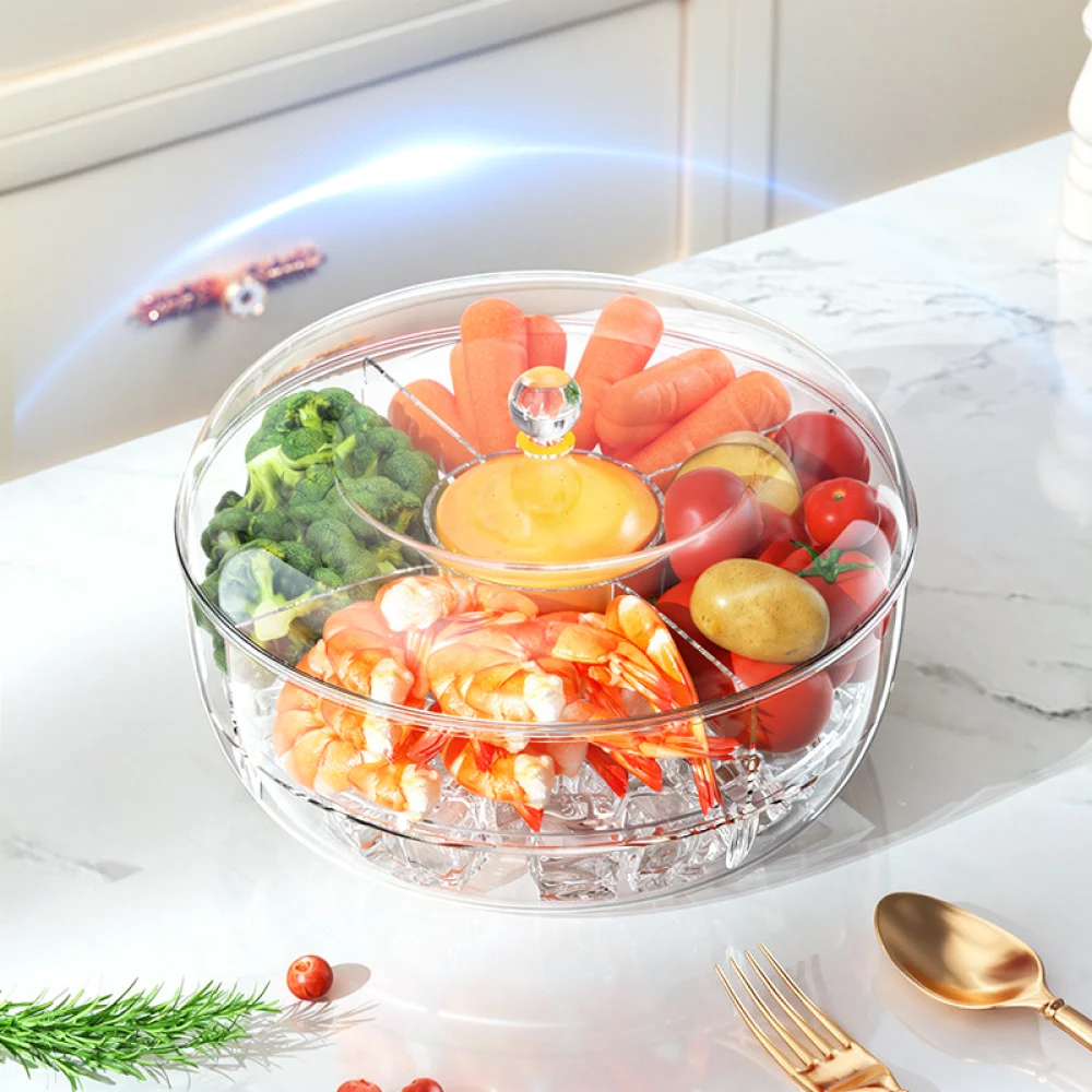 360 Rotating Vegetable Fruit Storage Container Divided Salad Organizer Fridge Fresh Food Saver Kitchen Storage Bin