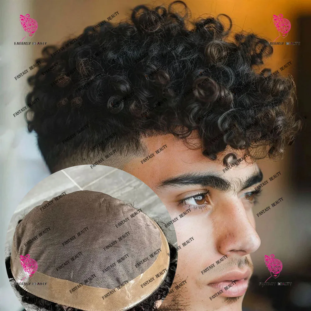 18mm Afro Curly Blonde Brown Black Weave Toupee Man 100% Human Hair Wig Mono Lace&NPU Toupets for Men System Capillary Prosthesi