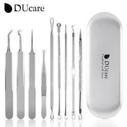 DUcare-Extractor de acné con estuche de Metal, herramienta para el cuidado de la piel de la frente, la nariz y la cara, 9 unidades