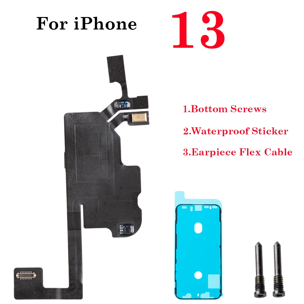 1set Front Top Ear Earpiece Proximity Light Sensor Flex Cable Waterproof Sticker Bottom Screw For iPhone 13 14 15 mini Pro Max