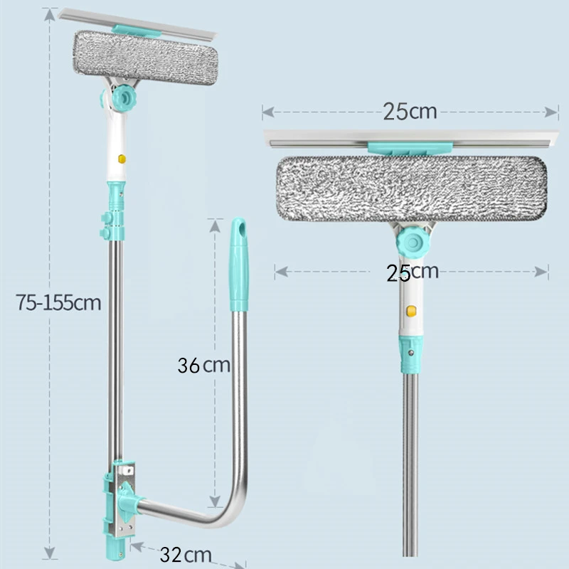 Extendable Window Glass Cleaning Household Tool High Building Retractable Pole Washing Dust Cleaner Brush Dry Wet Scraper Wiper