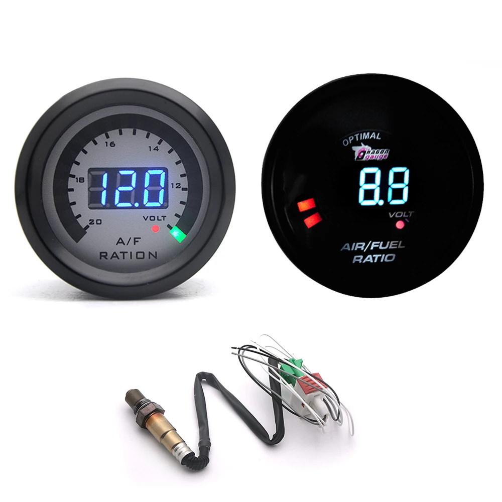 2 in 1 Meter 52MM Narrow Band Air Fuel Ratio Gauge Kit 12V Car Voltmeter with O2 Oxygen Sensor Car Modification Accessories