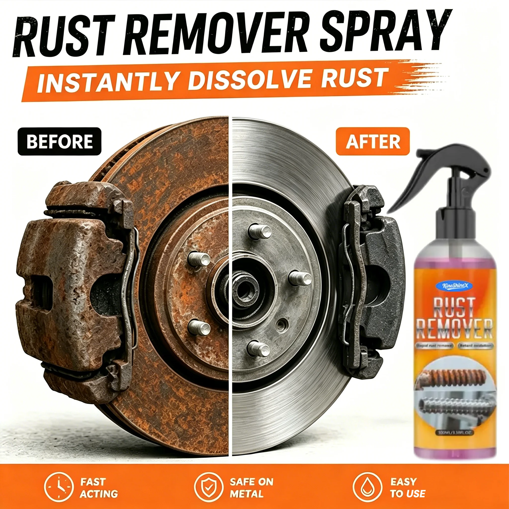 Multifunctional Car Rust Remover Used for Removing Rust Providing Surface Protection on Motorcycle Brake Pads Iron Metal Surface