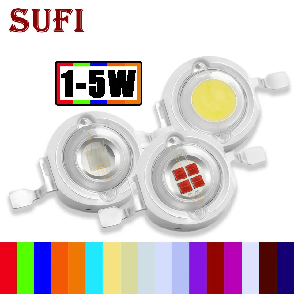 

10Pcs High Power 1W 3W 5W LED Chip Light Beads Warm Natural Cool White Uv Orange Red Blue Green Lamp Bulb Beads Plant Grow Lamp
