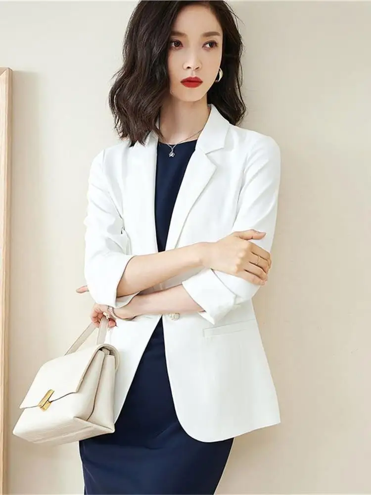 Spring Autumn Lightweight Pink Suit Jacket Women's Casual Half Sleeve Single Button Closure Fashionable Trendy New Arrival