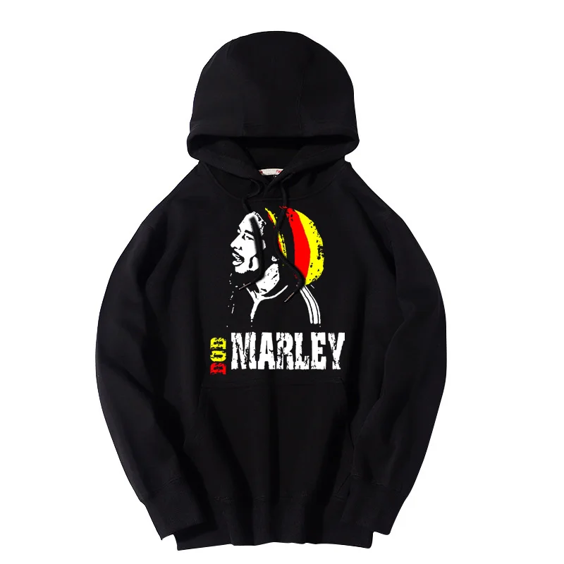 

Rock band print American street men and women black and gray cotton hooded crew neck sweater